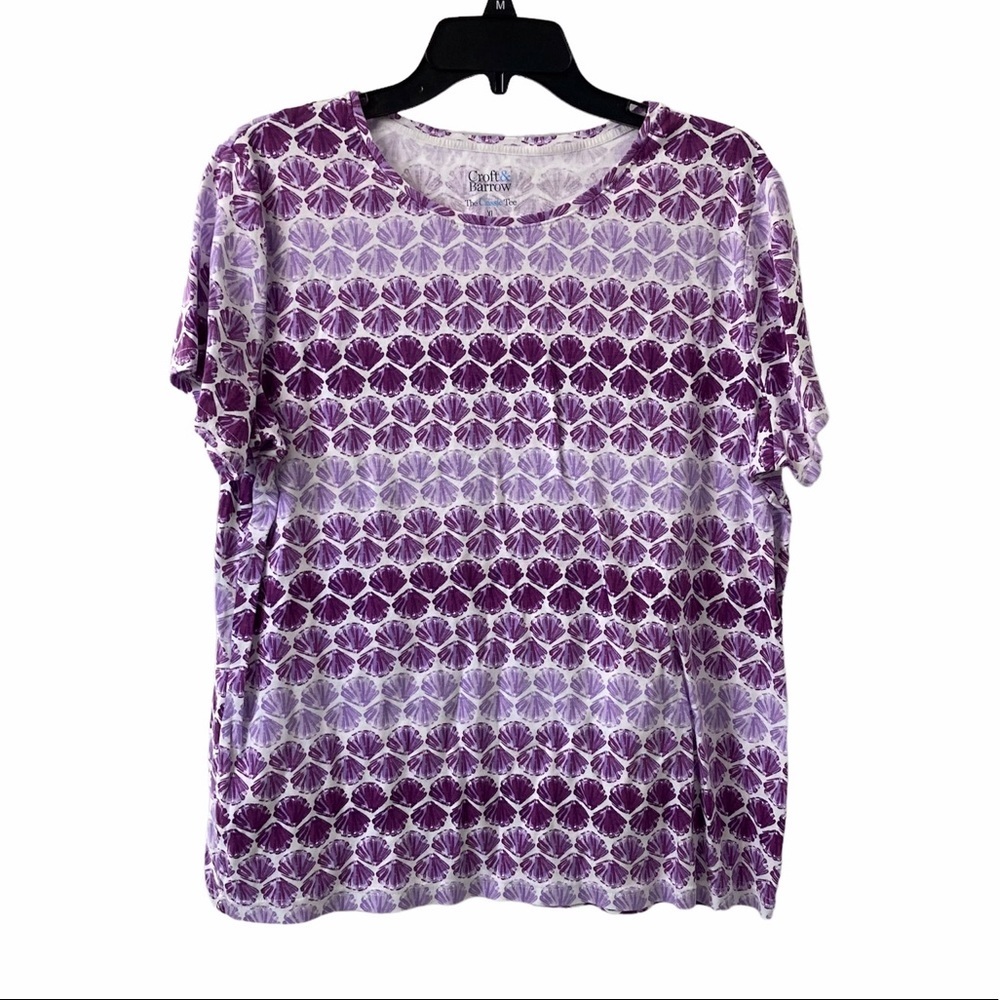 2/$15 Croft & Barrow purple and white seashell scoop neck T-shirt XL